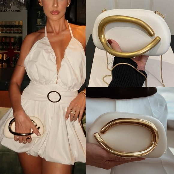 White box bag clutch with gold clasp handle & crossbody chain, Zara - Picture 3 of 10